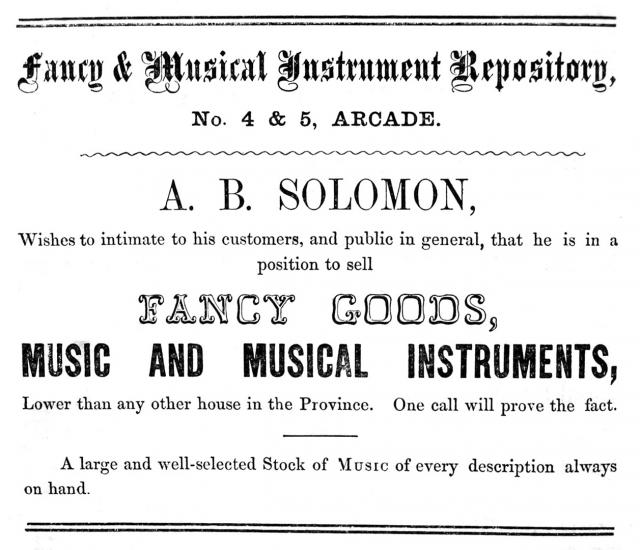 Abraham Solomon&#039;s advertisement in the Dunedin Directory for Harnett and Co.,1863. © Toitū Otago Settlers Museum 2013
